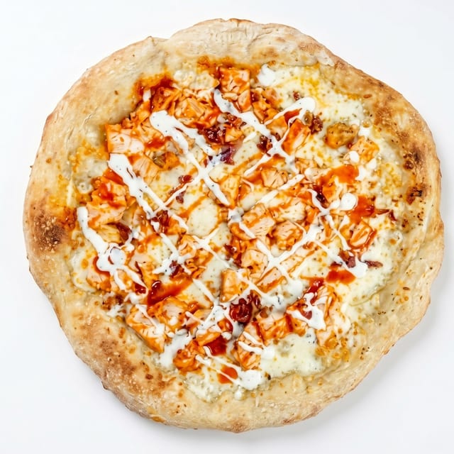 Buffalo Chicken Bacon Ranch Pizza.